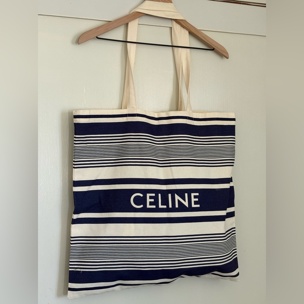 Exclusive Celine Navy and Cream Striped Set of Totes, Large & Small